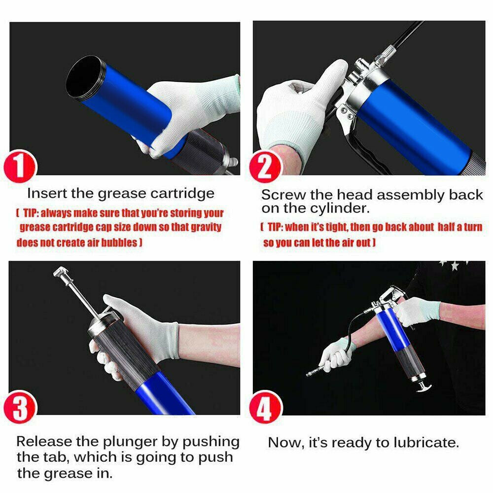Blue Grease Gun Pistol Grip Dual Flow Pressure 6000psi Industrial Quality Tool