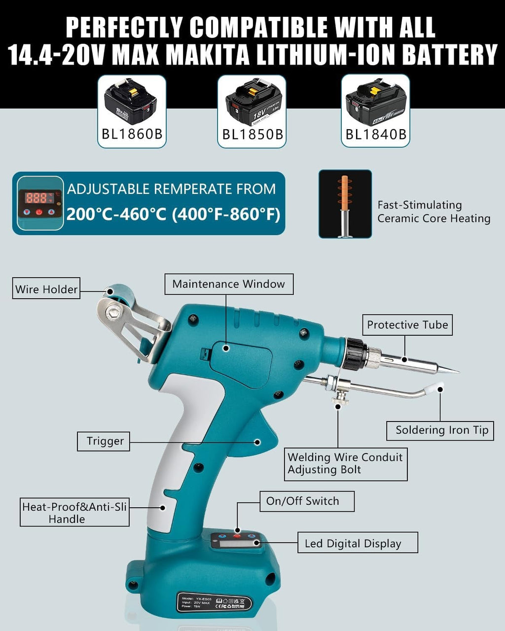 Cordless 75W Soldering Welding Welder Iron for Makita 18V Battery Solder Tips