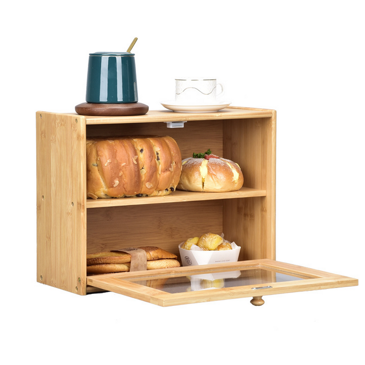 Salelink Bamboo Bread Bin w/Clear Window Double Layer Large