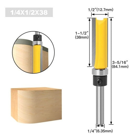 4Pcs Flush Trim Pattern Router Bit Set 1/4 Inch Shank Straight Flush Trim Tools