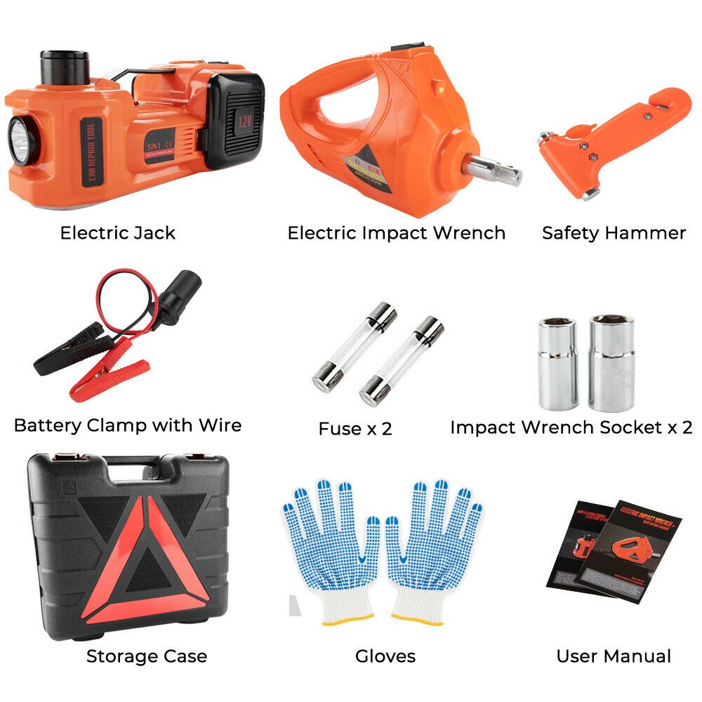 5Ton 12V Car Electric Hydraulic Floor Jack Lift + Impact Wrench Kit