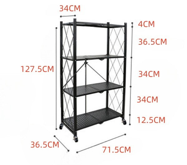4 Tier Storage Shelf Wheel Rack Foldable Organizer