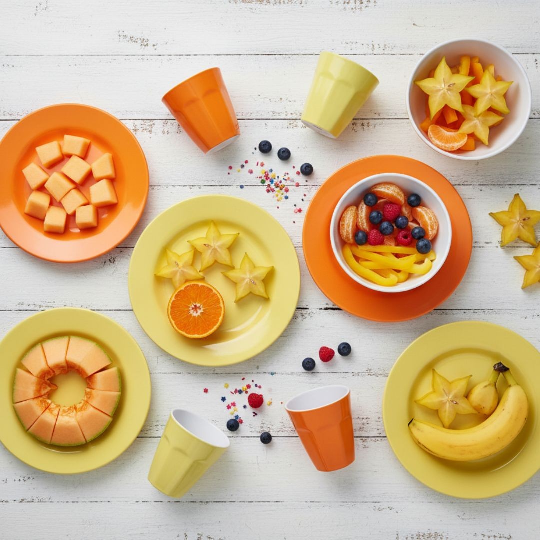 Melamine Dinnerware Set of 24 Pcs Dinner Dishes Set Bowls, Plates and Cups