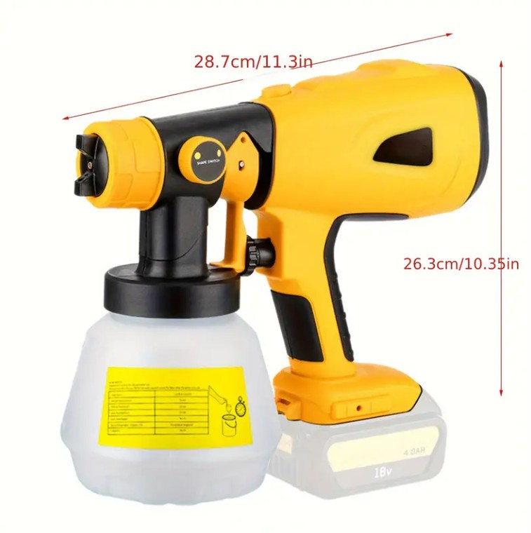Cordless HVLP Spray Gun Paint Sprayer Fits Dewalt 18V Battery Brushless