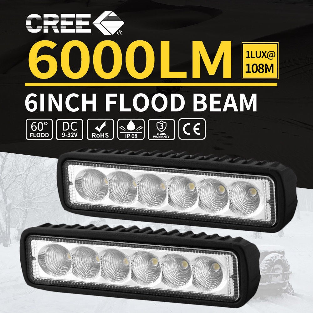 2x 6inch 30W LED Work Driving Light Bar Flood beam Lamp Reverse Offroad 4x4