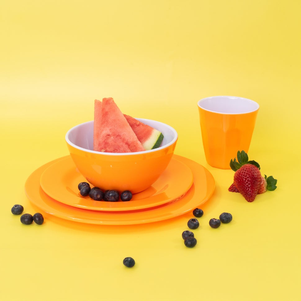 20CM Melamine Plates (Set of 6 Orange) Unbreakable Dinnerware Dishwasher-Safe