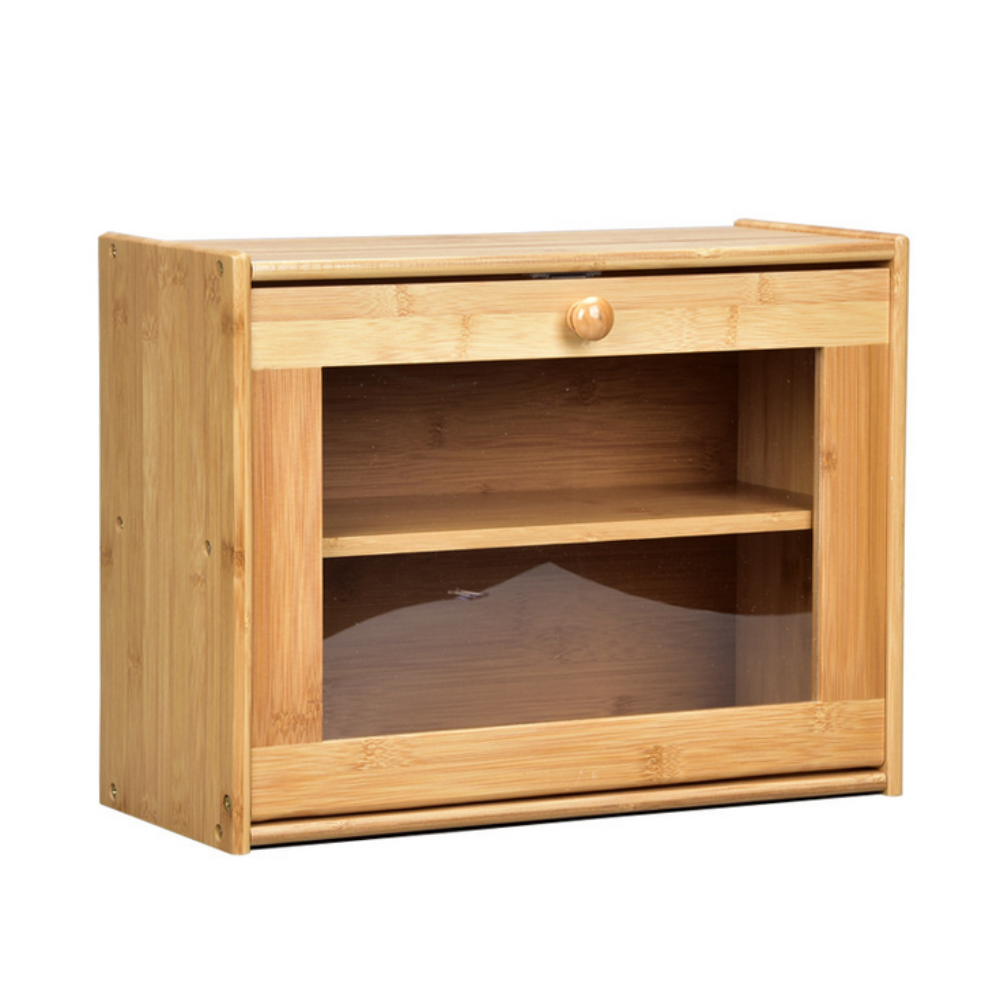 Salelink Bamboo Bread Bin w/Clear Window Double Layer Large