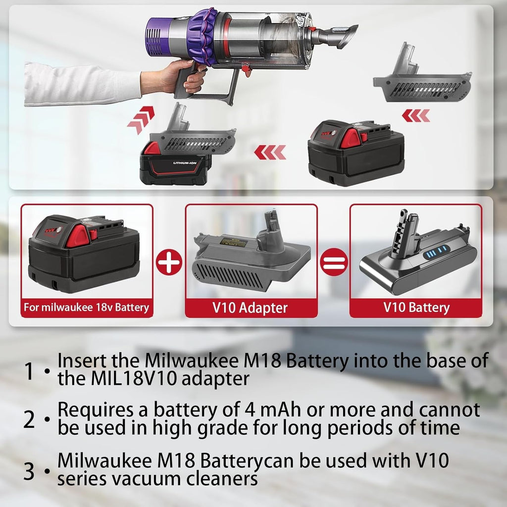 For Milwaukee M18 18V Battery Adapter Converter To Dyson V10 SV12 Battery