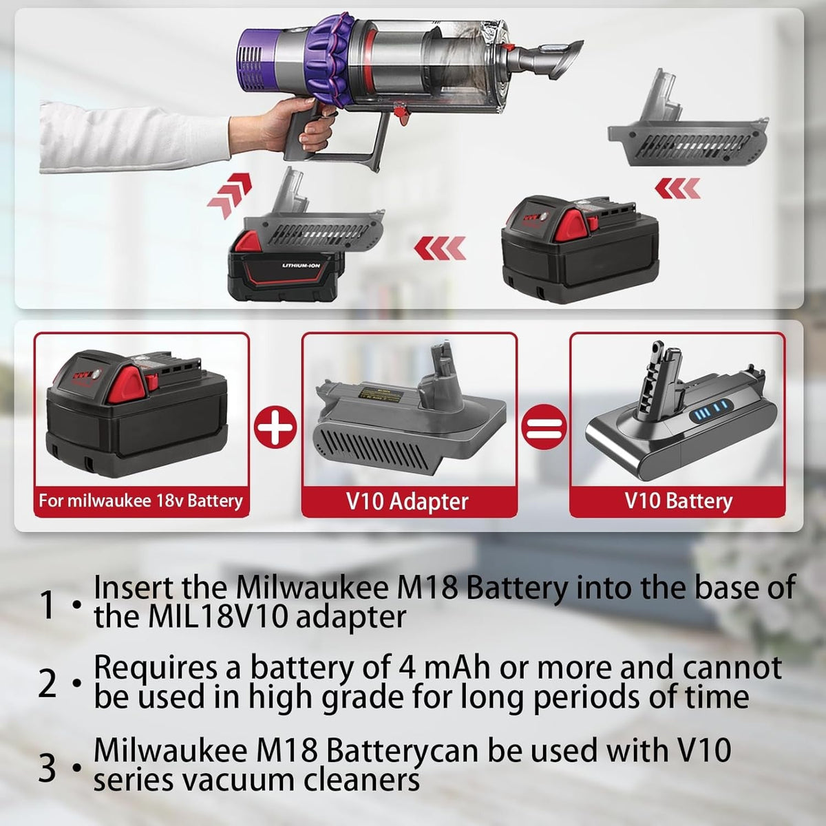 For Milwaukee M18 18V Battery Adapter Converter To Dyson V10 SV12 Battery