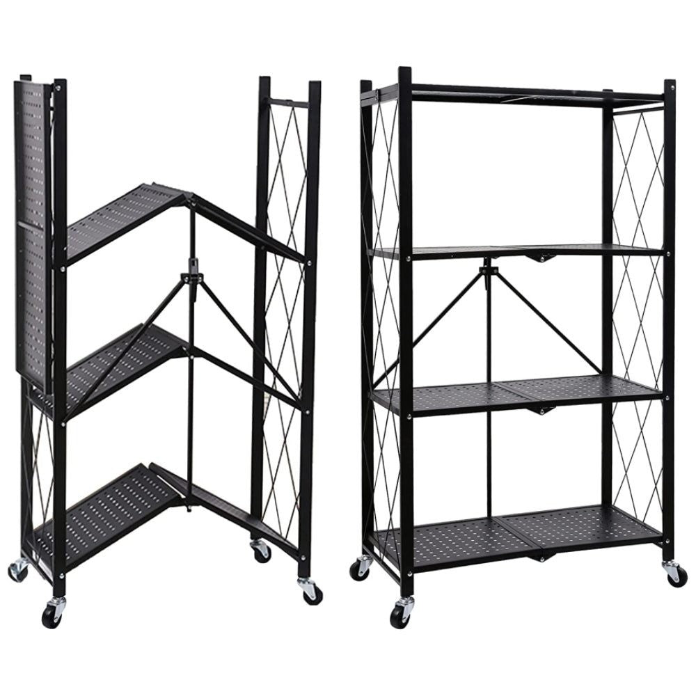 4 Tier Storage Shelf Wheel Rack Foldable Organizer