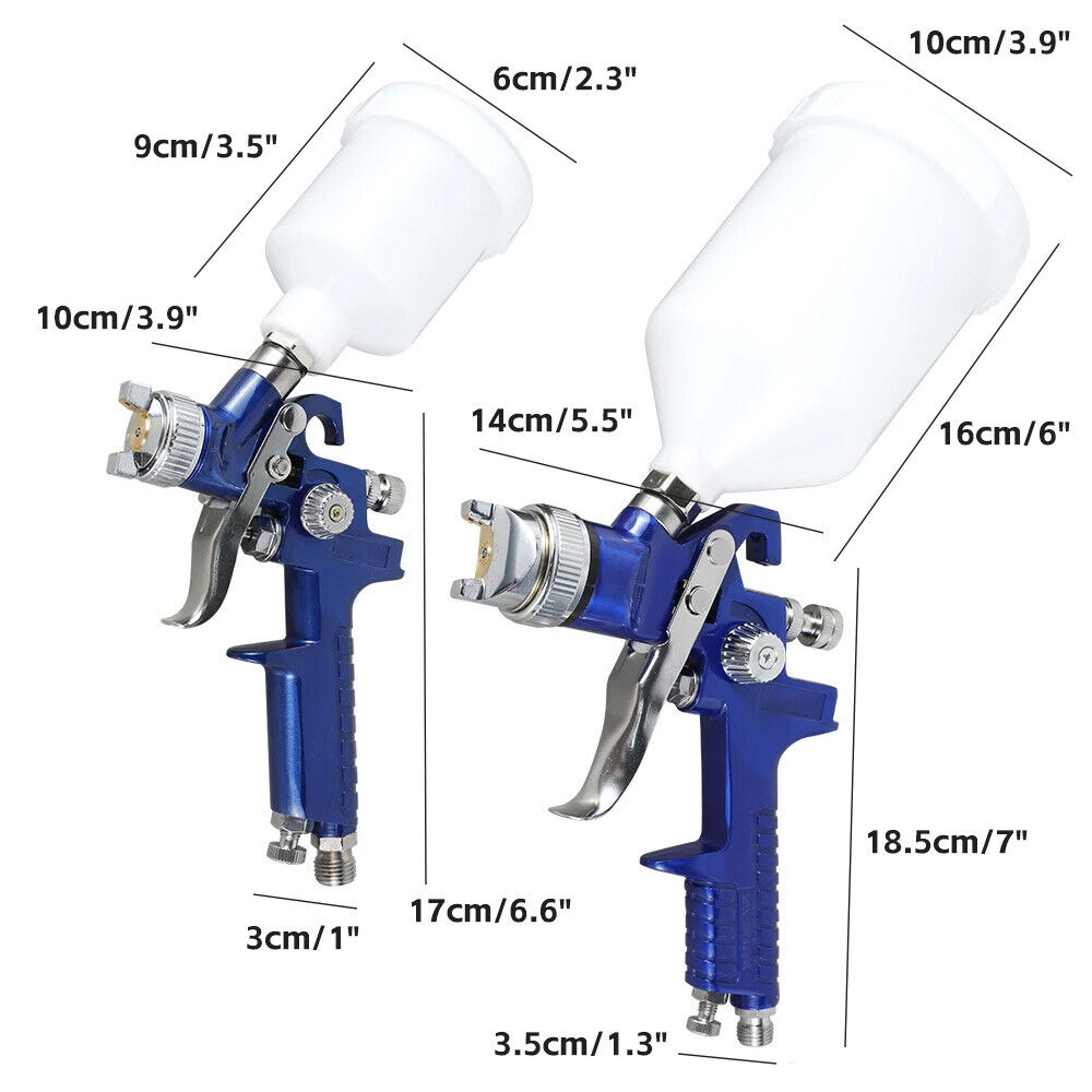 2Pcs HVLP Air Spray Gun Kit Pressure Paint Gravity Tool Blue Set