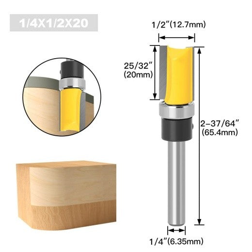 4Pcs Flush Trim Pattern Router Bit Set 1/4 Inch Shank Straight Flush Trim Tools