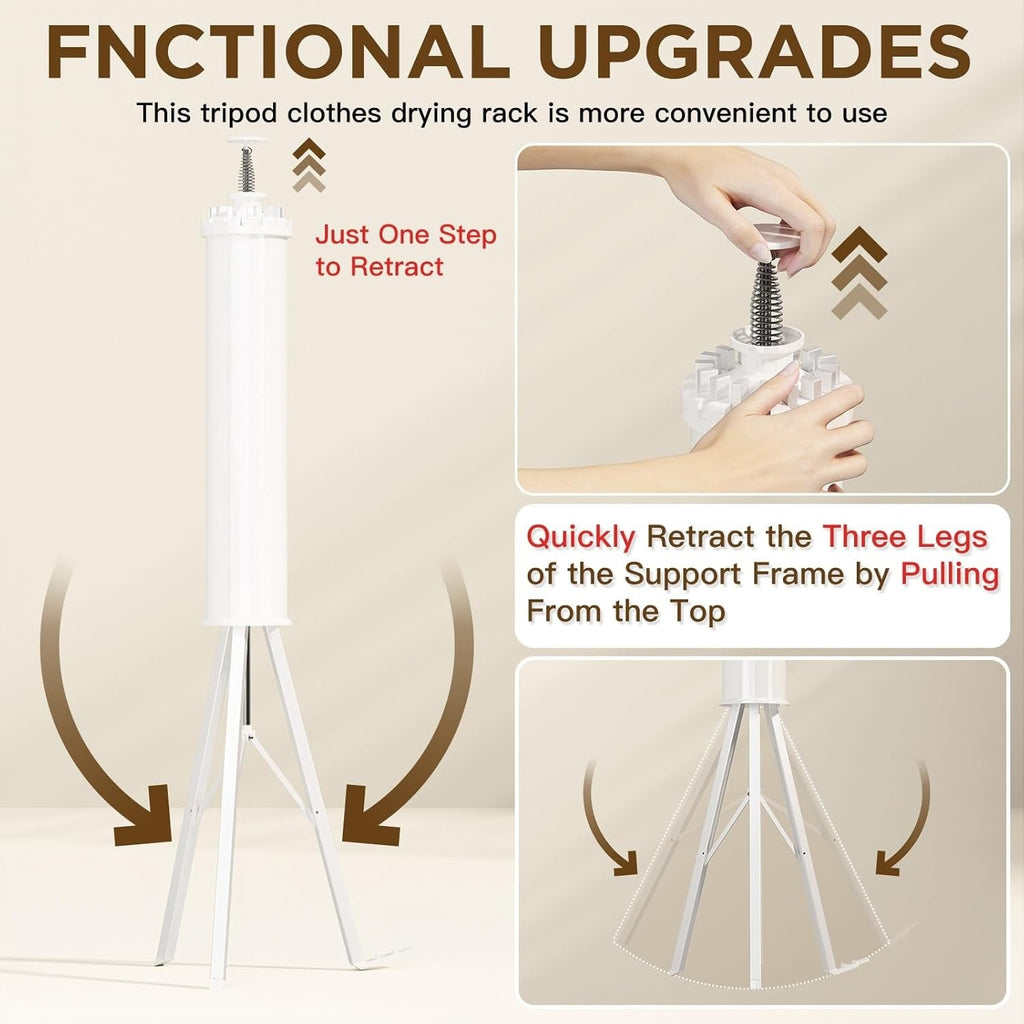Tripod Clothes Drying Rack Octopus 16 Rods Portable Foldable Space Saving
