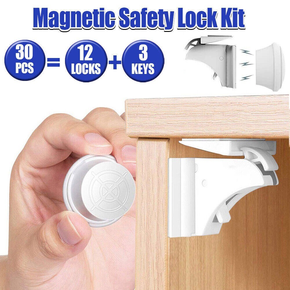 12 Locks 3 Keys Magnetic Baby Child Infant Safety Cupboard Drawer Cabinet Door