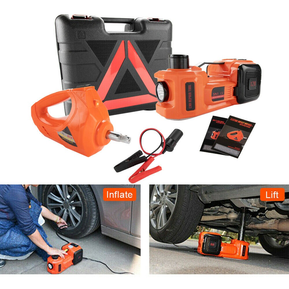 5Ton 12V Car Electric Hydraulic Floor Jack Lift + Impact Wrench Kit
