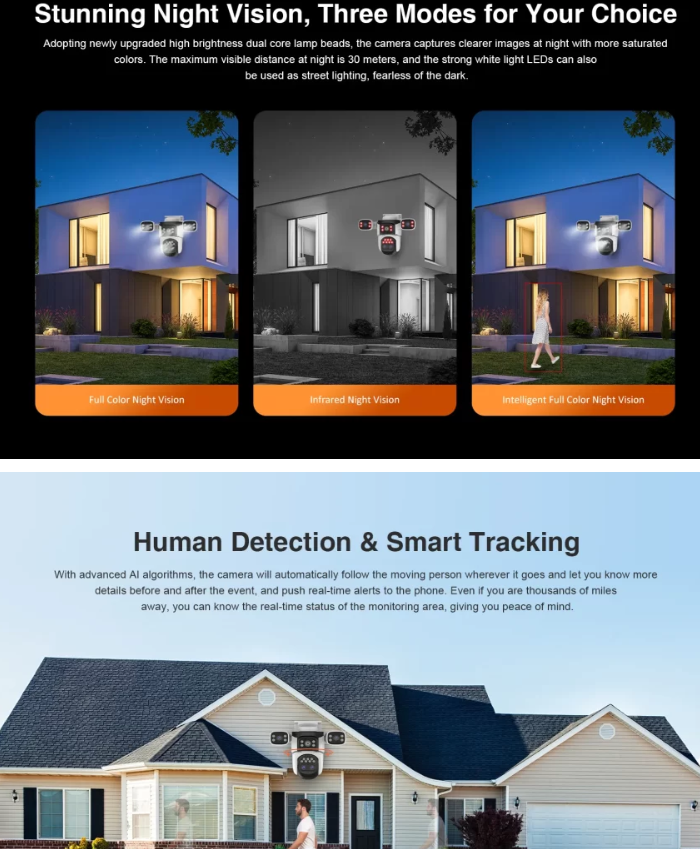 Vstarcam Outdoor Security Camera Four Lens AU Plug Human Detection Zoom