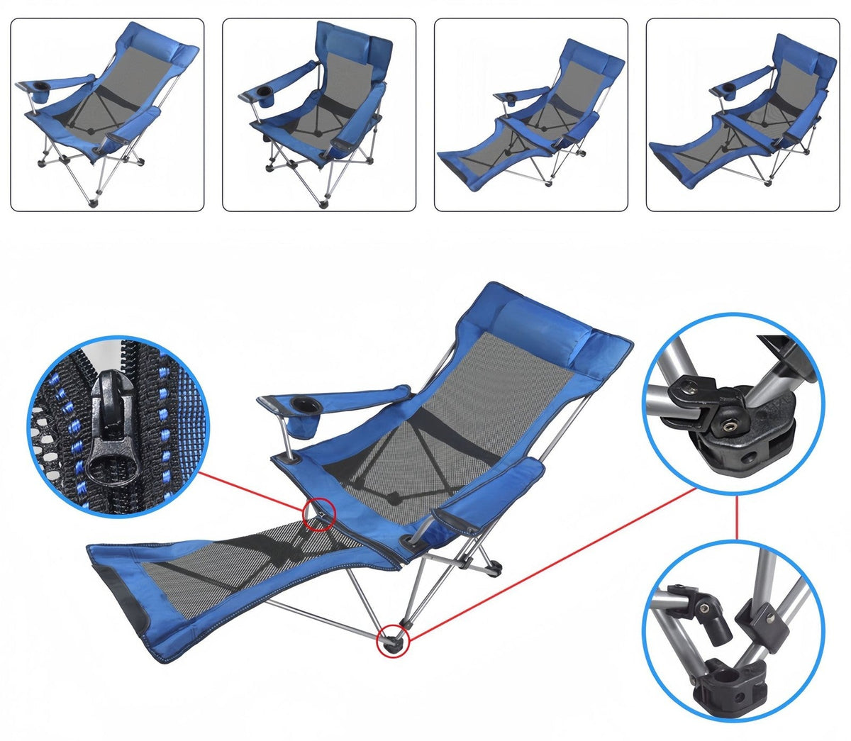 Folding Reclining Adjustable Camping Chair with Detachable Footrest