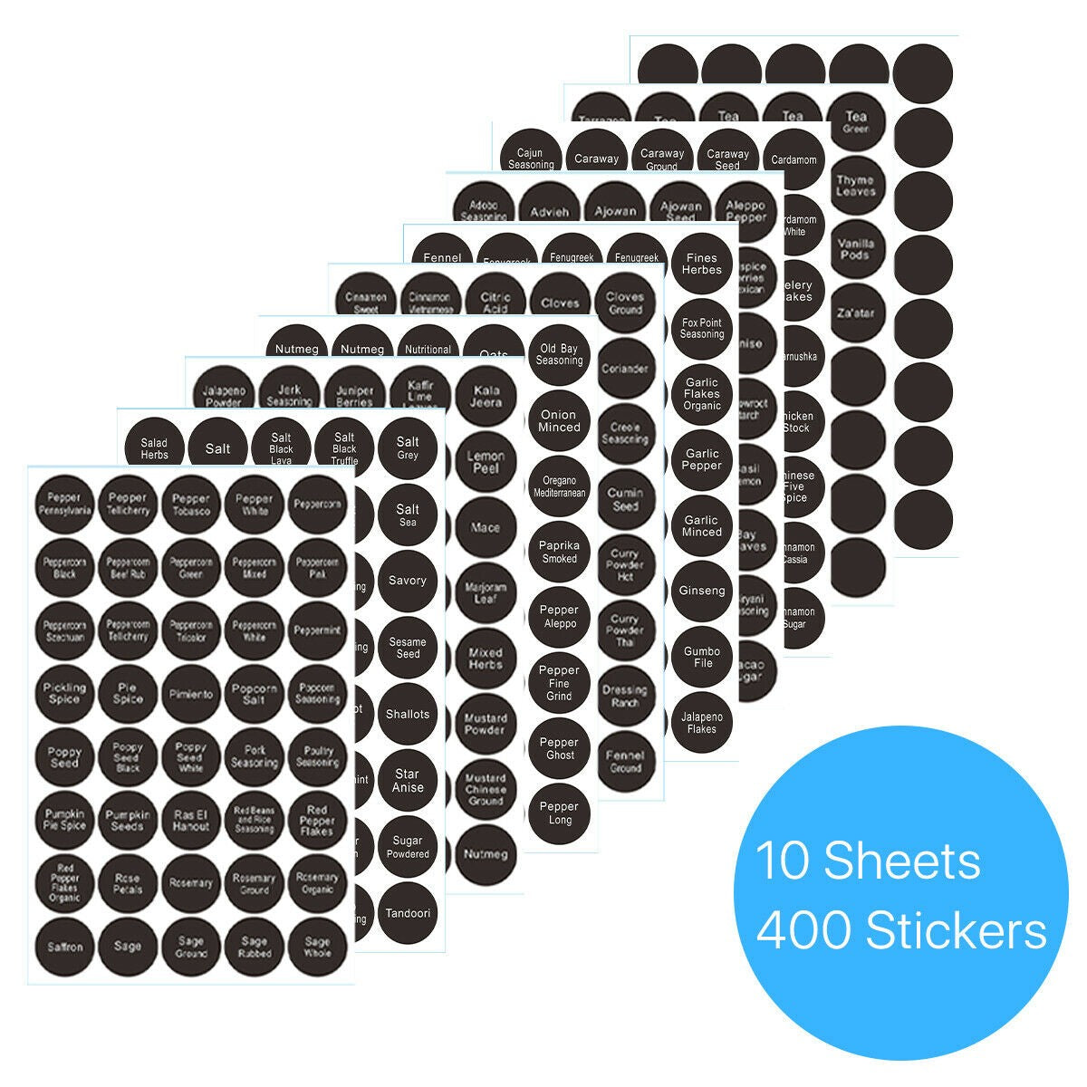 Salelink 400PCS Printed Spice Jar and Pantry Label Set Chalkboard Round Stickers Labels