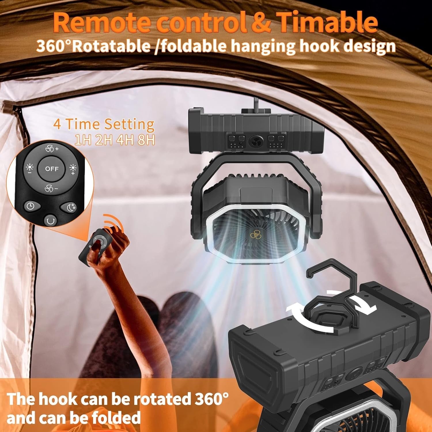 Camping Fan 20000mAh Battery Powered Fan Rechargeable with LED Lantern Portable