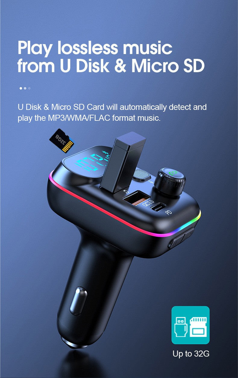 Bluetooth FM Transmitter for Car, 7 Colors LED Car Radio Bluetooth Adapter