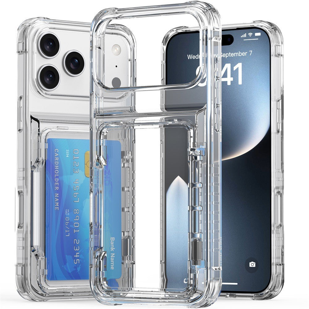 Clear Transparent Card Slots Back Holder Rugged Case For iPhone 17 Pro