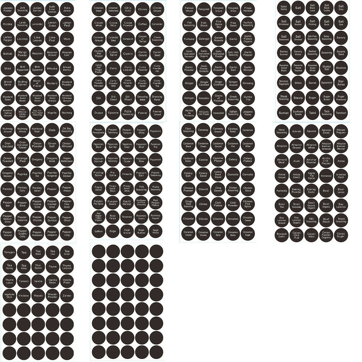 Salelink 400PCS Printed Spice Jar and Pantry Label Set Chalkboard Round Stickers Labels