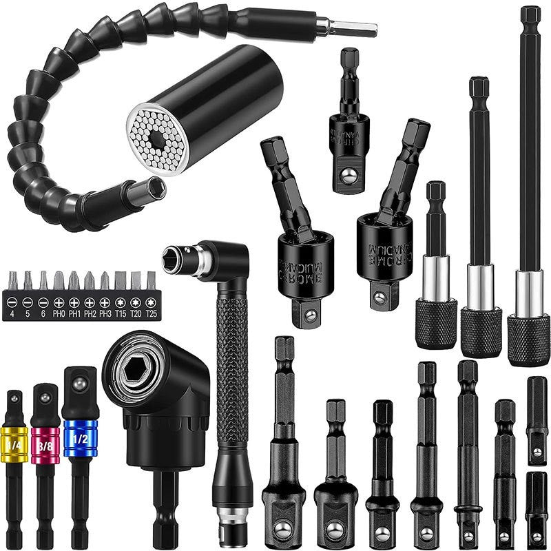 31Pcs Right Angle Extension Drill Adapter Attachment Impact Driver Hex Bit