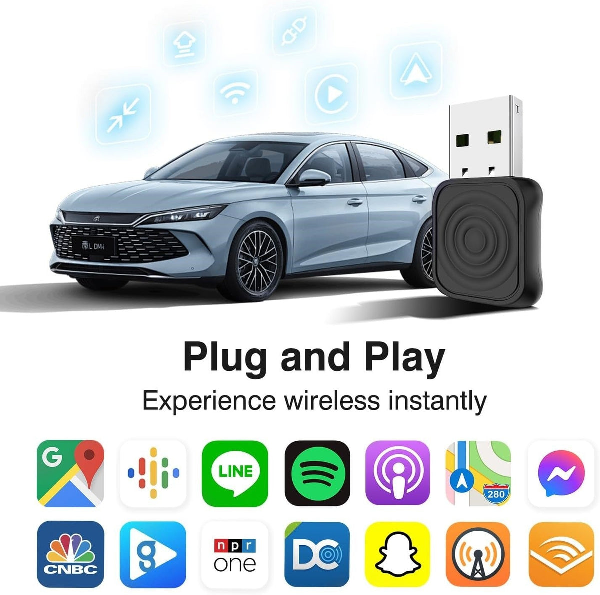 CarlinKit Mini Wireless CarPlay Android Auto Adapter Plug & Play WiFi BT