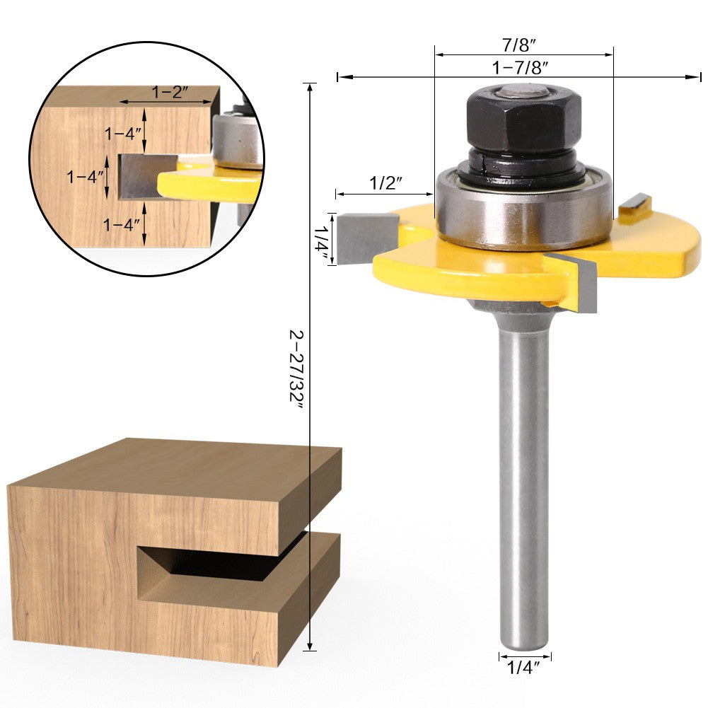 Tongue and Groove Router Bit Set 1/4'' Shank T-type Woodwork Milling Cutter 3pcs