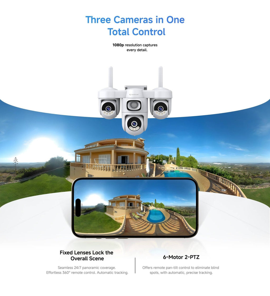 Solar 4G Security Camera 3 Lens Outdoor AOV Waterpoof