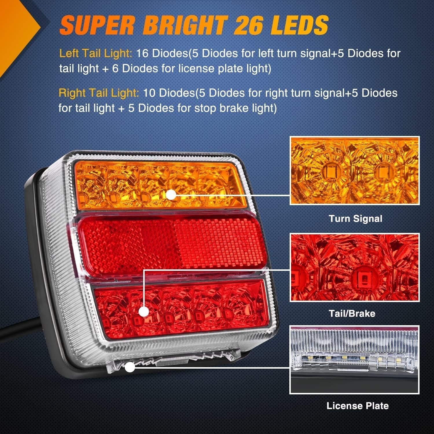 12V 2PCS Magnetic LED Towing Trailer Light Kit with 7 Pin Plug