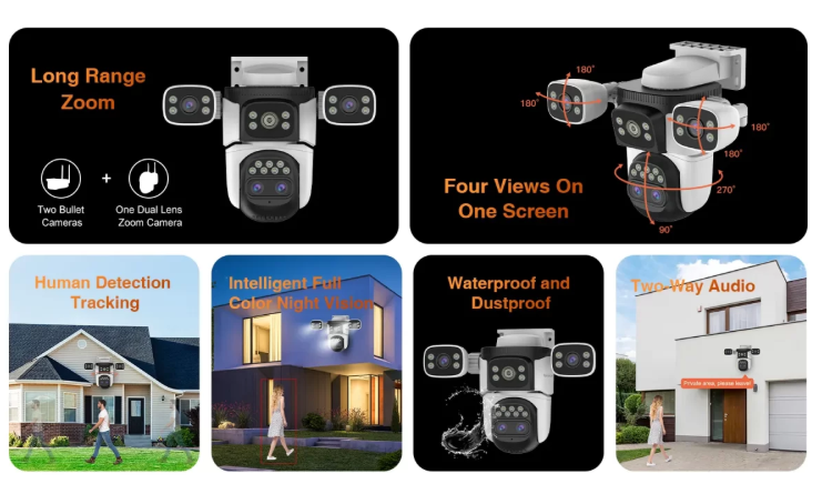 Vstarcam Outdoor Security Camera Four Lens AU Plug Human Detection Zoom