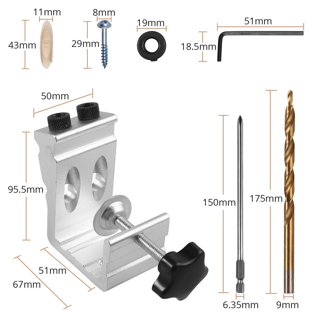 78PCS Pocket Hole Jig 15 Degree Aluminum Woodworking Drill Guide Kit AU