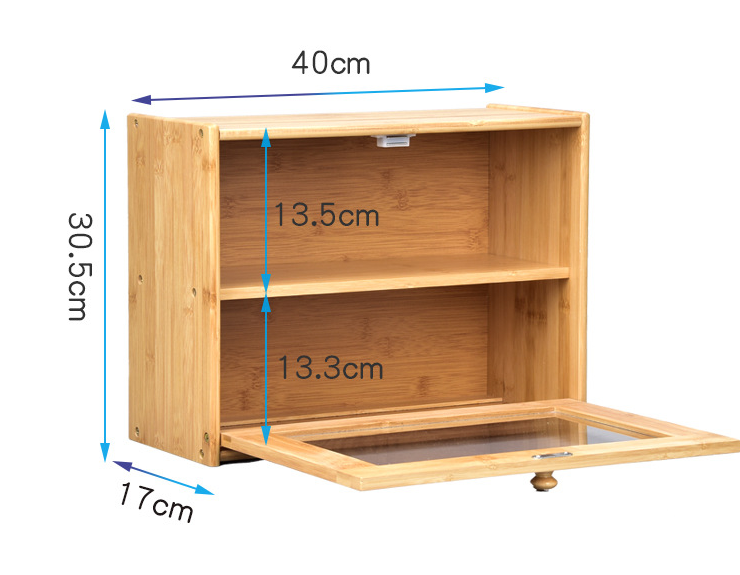 Salelink Bamboo Bread Bin w/Clear Window Double Layer Large