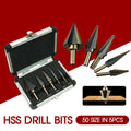 5PCS HSS Step Steel Cone Drill Titanium Bits Set Kit Hole Cutter + Aluminum Case