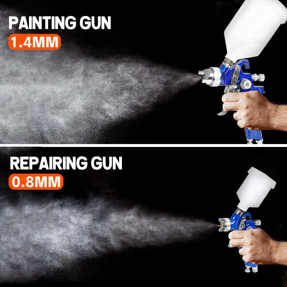 2Pcs HVLP Air Spray Gun Kit Pressure Paint Gravity Tool Blue Set