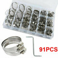 91pcs Stainless Steel Hose Clamps Clips Adjustable Range Worm Gear Pipe Clamp Kit