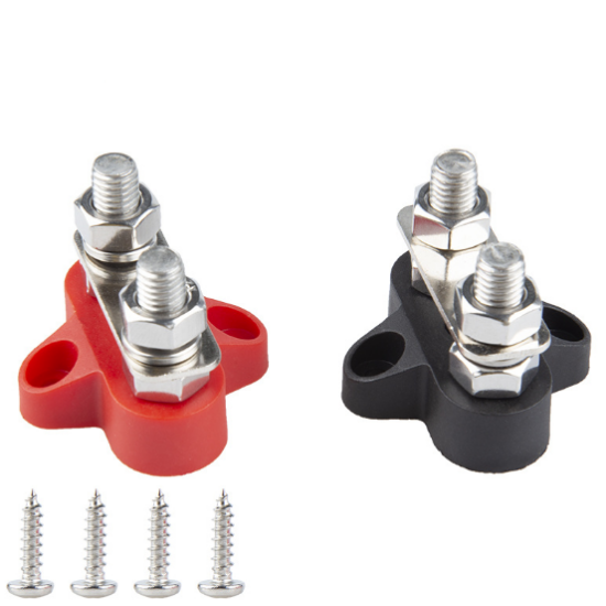 Battery Power Distribution Terminal Block Set M8 Dual Studs w/Bus Bar Max 48V DC