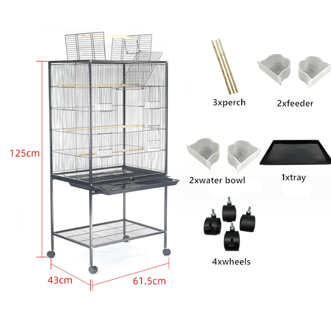 125cm Standing Large Parrot Parakeet Flight Cage with Stand Wheels