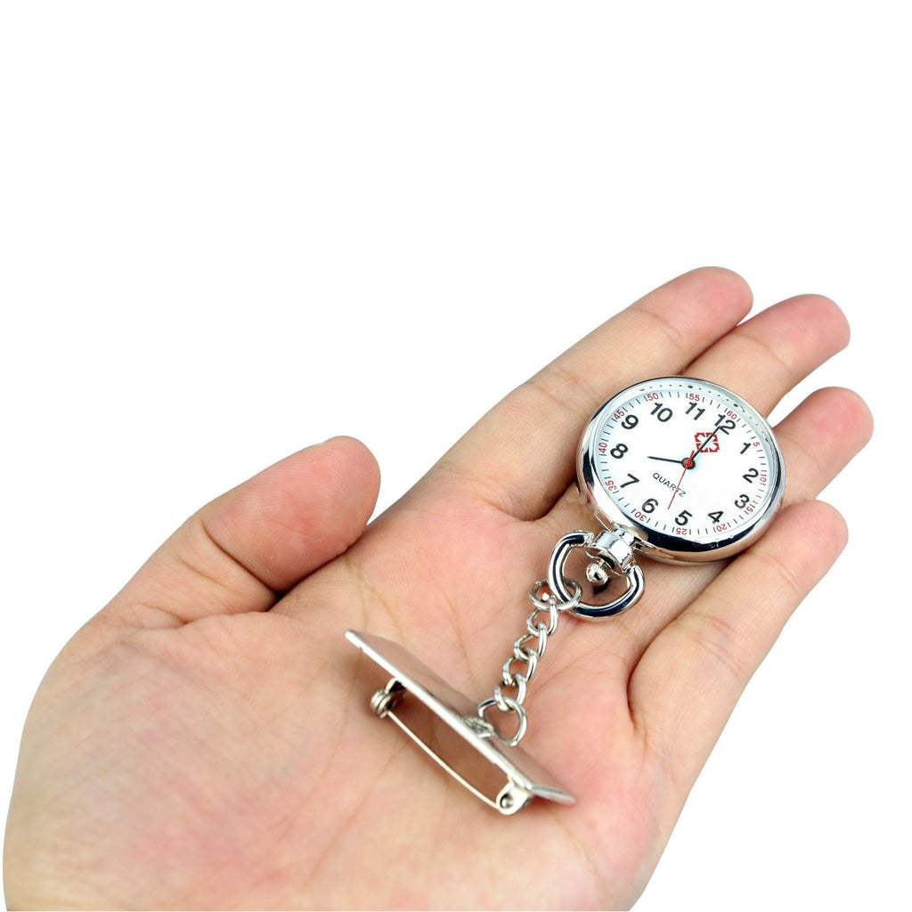 Silver Large Face Nurse Pendant Pocket Fob Brooch Watch