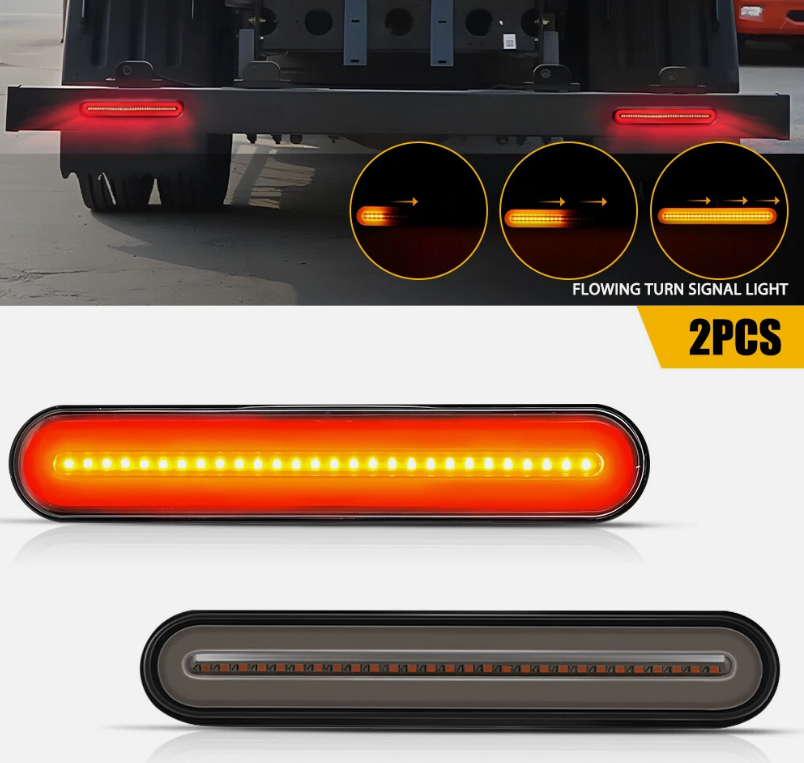 Pair Halo Neon LED Tail Lights Trailer Stop Flowing Turn Signal Brake Rear Truck