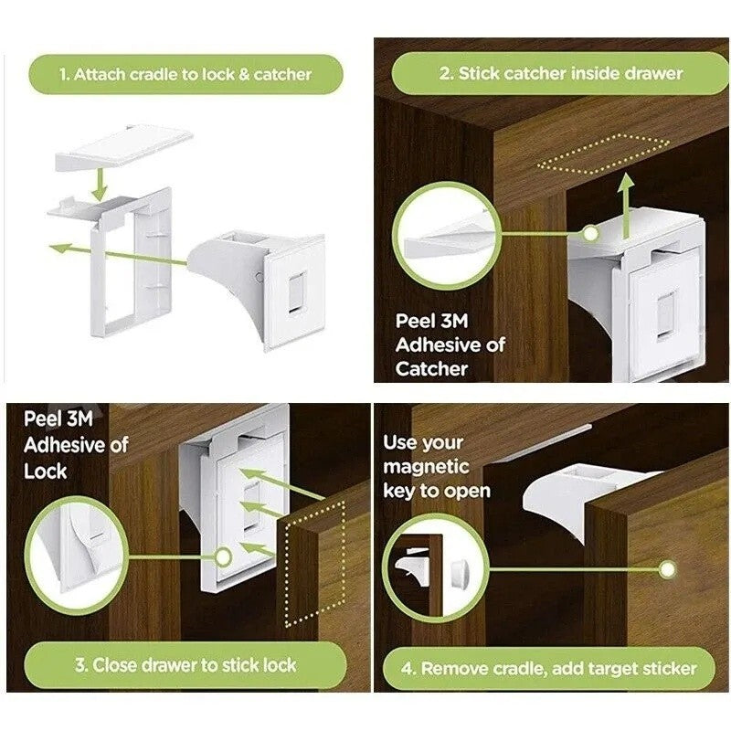 12 Locks 3 Keys Magnetic Baby Child Infant Safety Cupboard Drawer Cabinet Door