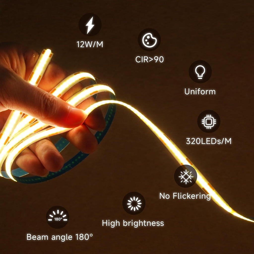 12V COB LED Strip Lights 10M Cool White