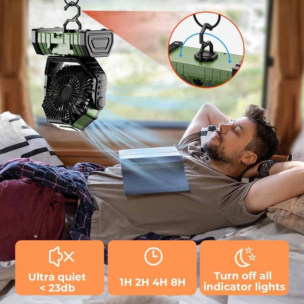 20000mAh Camping Fan with LED Light Auto-Oscillating Desk Fan with Remote & Hook