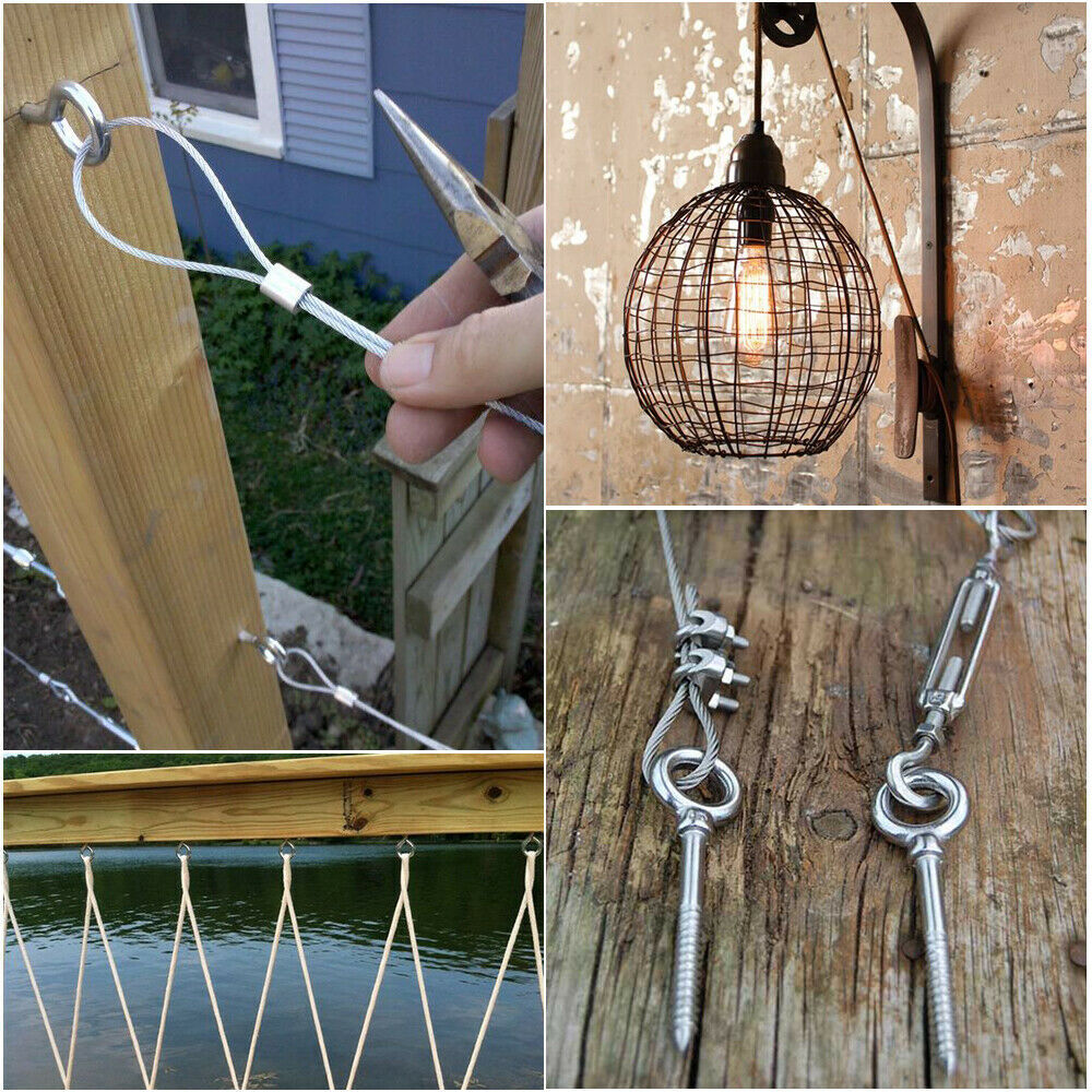 30M Stainless Steel Wire Rope Cable Kit Hooks Hanging Garden Railing Roll