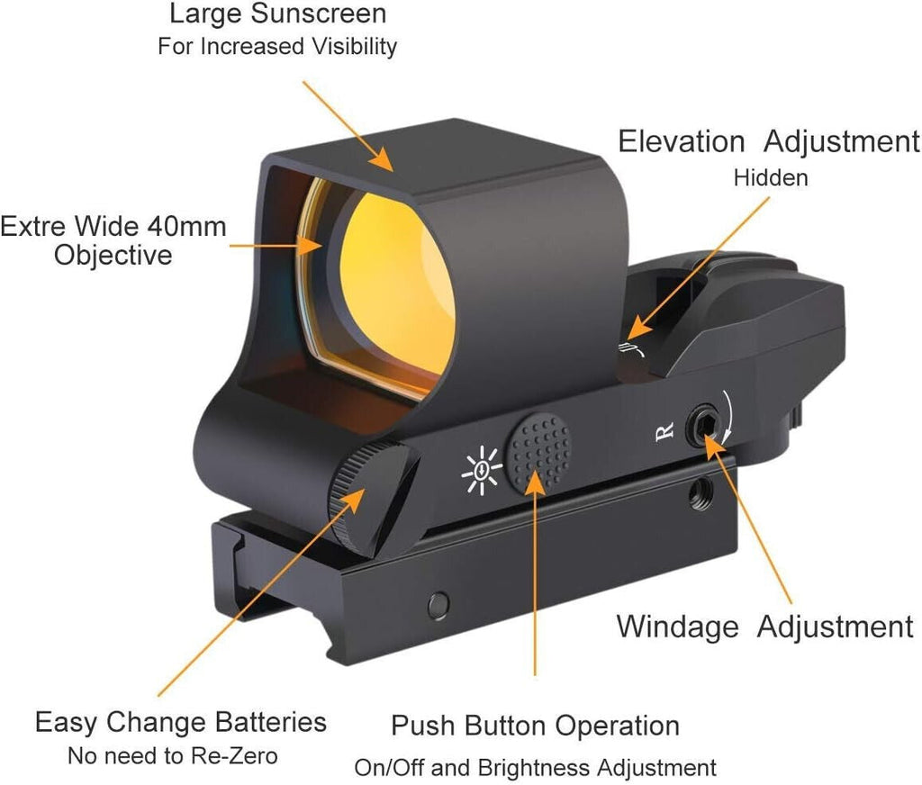 Tactical Red Dot Sight Holographic Reflex Scope for Hunting Rifle 20mm Rail
