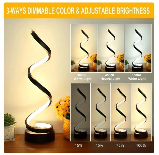 Modern Spiral LED Table Lamp Dimmable Bedside Nightstand Light