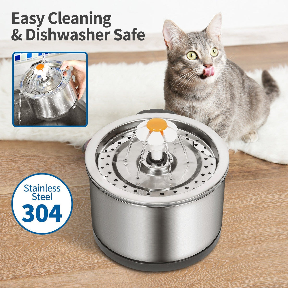 Cat Water Fountain Drinking Stainless Steel 2.5L for Dog