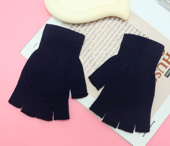 Black Fingerless Gloves Knitted Winter Warm Half Open Finger Soft Mittens Unisex