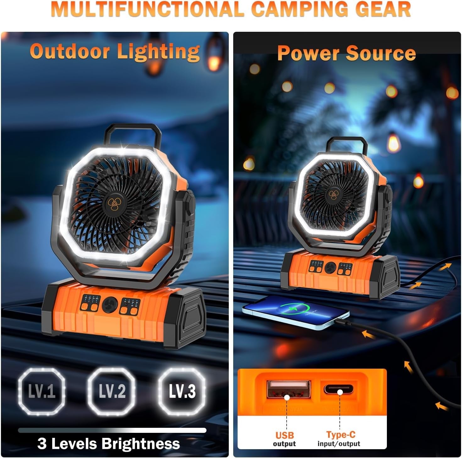 LED Camping Fan 20000mAh Rechargeable Power Bank Remote